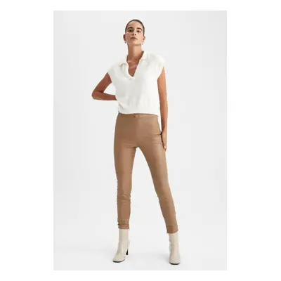 DEFACTO Faux Leather Zippered Leg High Waist Leggings