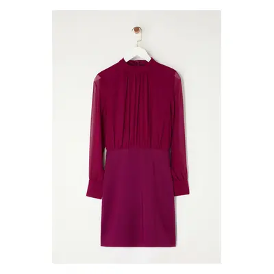 Trendyol Purple A-Line High Collar Lined Chiffon Mini Woven Dress