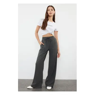 Trendyol Anthracite Premium Wide Leg Stretchy Knitted Trousers