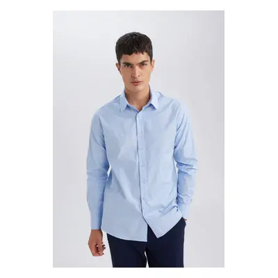 DEFACTO Men's Light Blue Modern Fit Modern Cut Poplin Cotton Blend Long Sleeve Shirt D3375Ax24Au