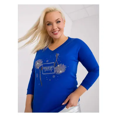 Women's cobalt blouse plus size with appliqués