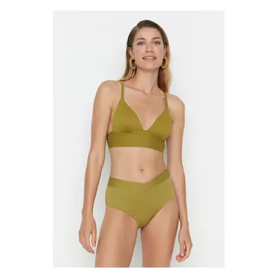 Trendyol Oil Green V-Cut texturált magas derekú normál lábú bikini alsó