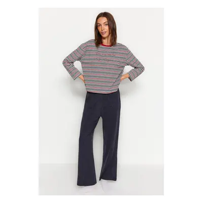 Trendyol Multicolored Striped Slogan Printed T-shirt-Pants and Knitted Pajamas Set