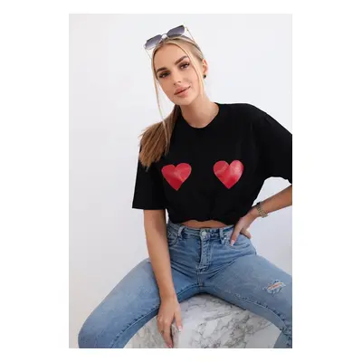 Cotton blouse with black heart print