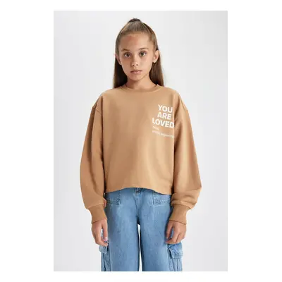 DEFACTO Girl's Crew Neck Printed Sweatshirt