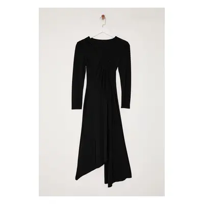 Trendyol Black Hem Flounce Detailed Knitted Dress