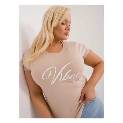 Beige women's cotton t-shirt plus size