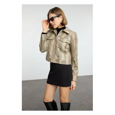 Trendyol Multicolored Fitted Mold Animal Patterned Faux Leather Jacket Coat