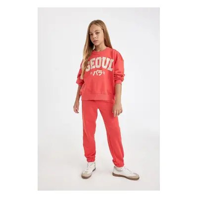 DEFACTO Girl Printed Sweatshirt Tracksuit Bottom 2-Piece Set