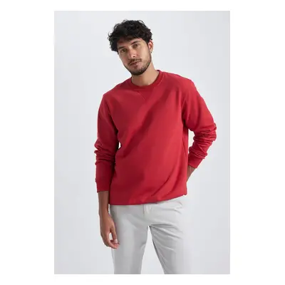 DEFACTO Regular Fit Crew Neck Cotton Red Basic Sweatshirt