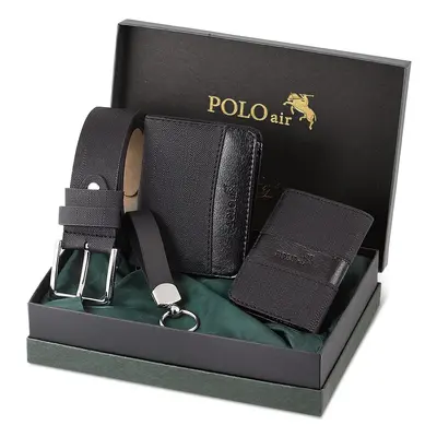 Polo Air Belt, Wallet, Card Holder, Keychain, Black Set in a Gift Box