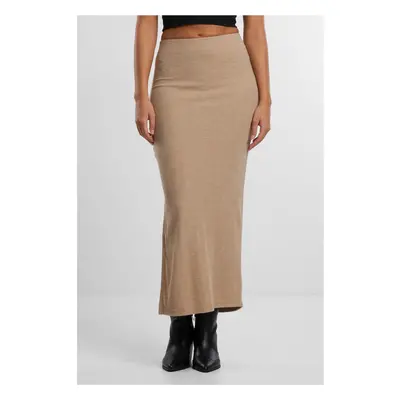 Women's ribbed skirt with high slit beige