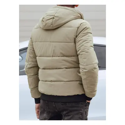 Men's winter quilted jacket with hood beige Dstreet