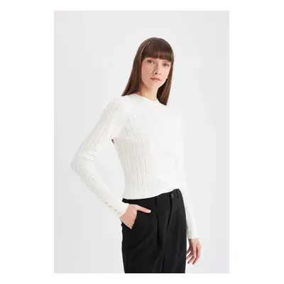 DEFACTO Women's Regular Fit Crew Neck Knitted Button Detailed Sweater