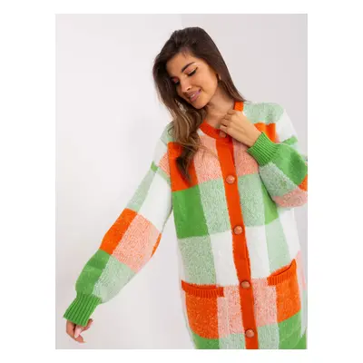 Orange and light green checked cardigan