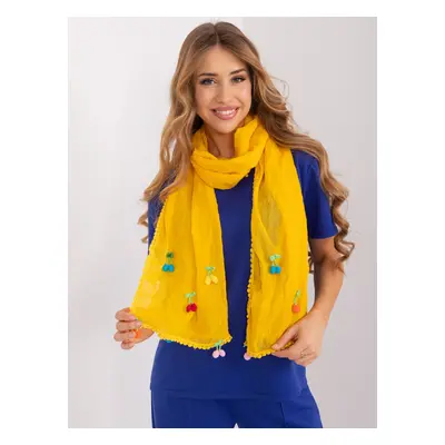 Yellow long women's scarf with appliqués