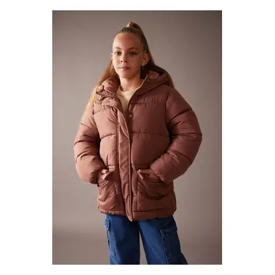 DEFACTO Girls Water Repellent Hooded Fleece Lined Puffer Jacket