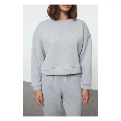 Trendyol Gray Melange Regular/Normal Pattern Basic Thick Inside Fleece Knitted Tracksuit