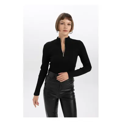 DEFACTO Slim Fit Half Turtleneck Lurex Fabric Long Sleeve T-Shirt