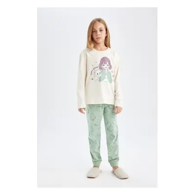 DEFACTO Girl's Printed Long Sleeve Pajama Set