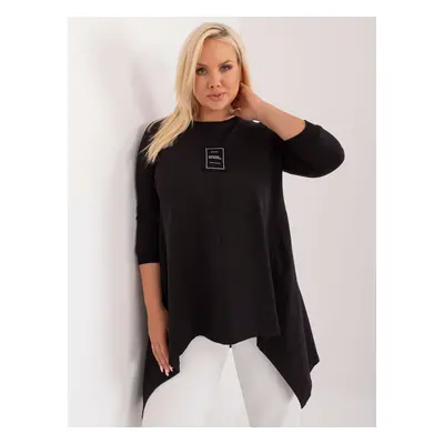 Black asymmetrical cotton blouse plus size