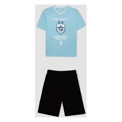 DEFACTO Boy's Printed Short Sleeve T-Shirt Shorts 2-Piece Set