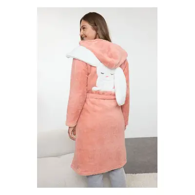 Trendyol Salmon Belted Back Animal Figure Detailed Knitted Dressing Gown