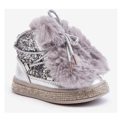 Children's snow boots with fur and sequins silver Bryana