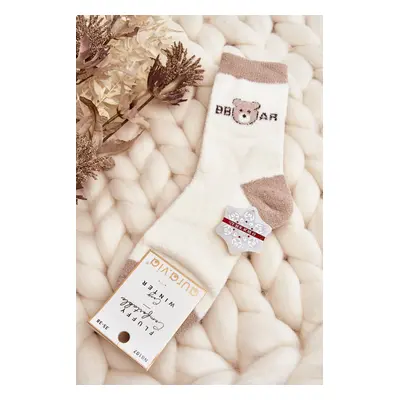 Women's insulated socks with teddy bear, beige