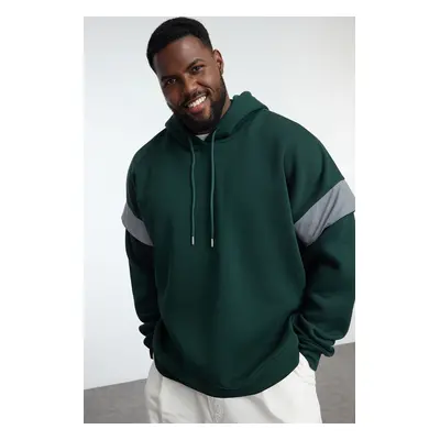 Trendyol Emerald Green Plus Size Oversize Reflective Detailed Hooded Fleece Sweatshirt