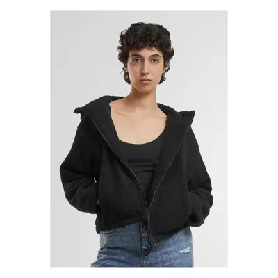 Women's short jacket with hood Sherpa black