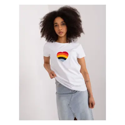 White women's T-shirt with BASIC FEEL GOOD embroidery