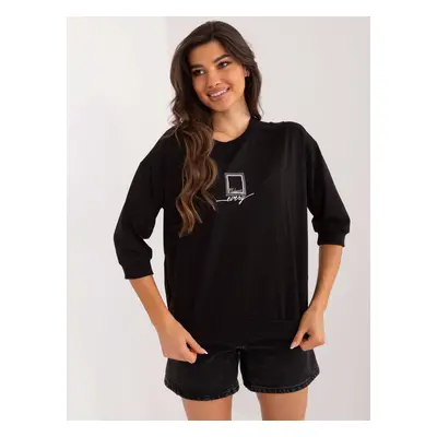 Women's black casual blouse with rhinestones