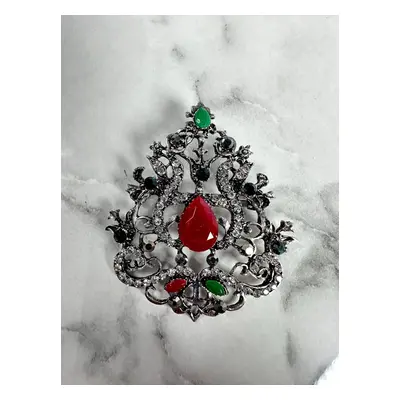 Brooch XZ459-191 Silver + Red