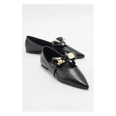 LuviShoes HELSI Black Shiny Bow Women's Flats