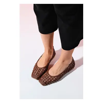 LuviShoes ARCOLA Brown Knitted Patterned Women's Ballerina Shoes