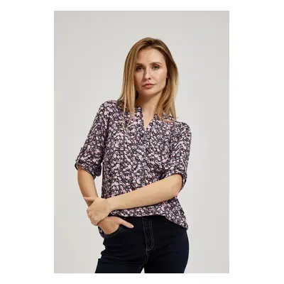 Women's blouse MOODO - navy blue, floral pattern