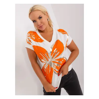 Ecru-orange blouse in larger size with cuffs