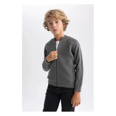 DEFACTO Boy's Gray College Collar Cotton Knitwear School Cardigan