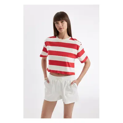 DEFACTO Boxy Fit Crew Neck Striped Basic Short Sleeve T-Shirt