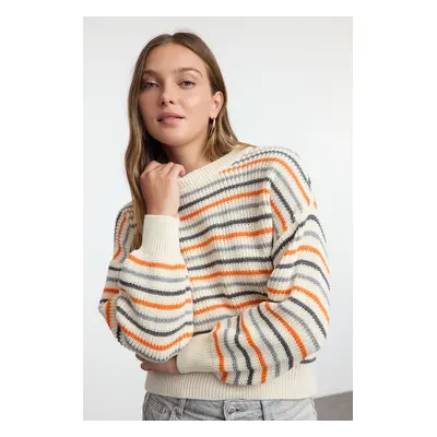 Trendyol Stone Basic Striped Crew Neck Knitwear Sweater