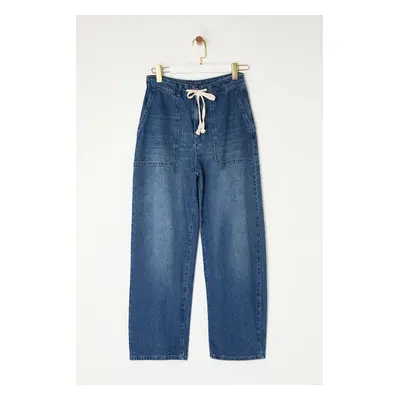 Trendyol Dark Blue High Waist Barrel Baggy Jeans