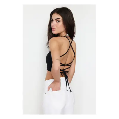 Trendyol Black Crop Backless Tied Woven Blouse