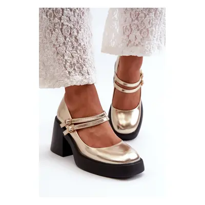 Eco-friendly leather pumps with chunky heels, gold Halmina