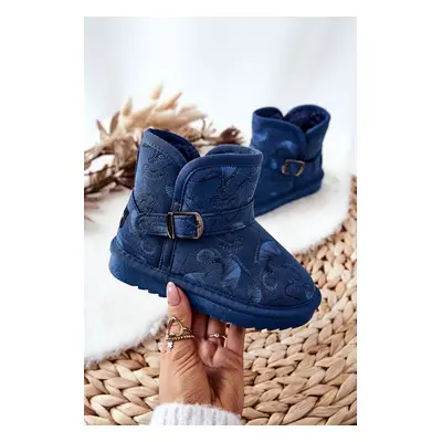 Children's Ankle Boots Snow Boots with Fur Dark Blue Kawai