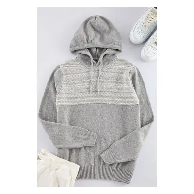 Trendyol Gray Slim Woolen Hooded Ethnic Knitted Sweater