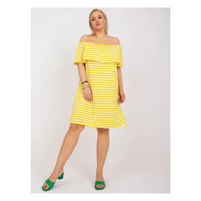 Annabel yellow and white viscose dress in larger size