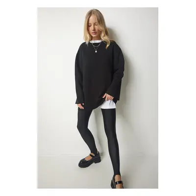 Happiness İstanbul Women's Black Shark Oversized Knitted Sweatshirt