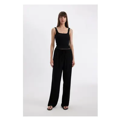 DEFACTO Wide Leg Pocket High Waist Wide Leg Crinkle Viscose Trousers