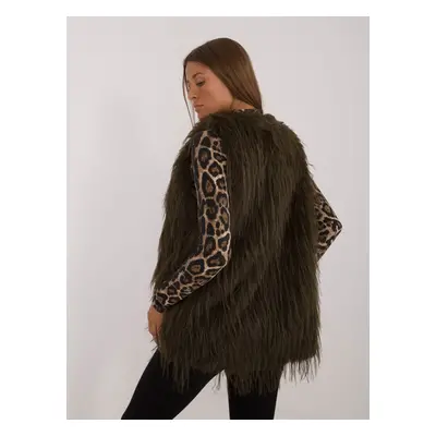 Khaki fur vest with hook-and-loop fastening